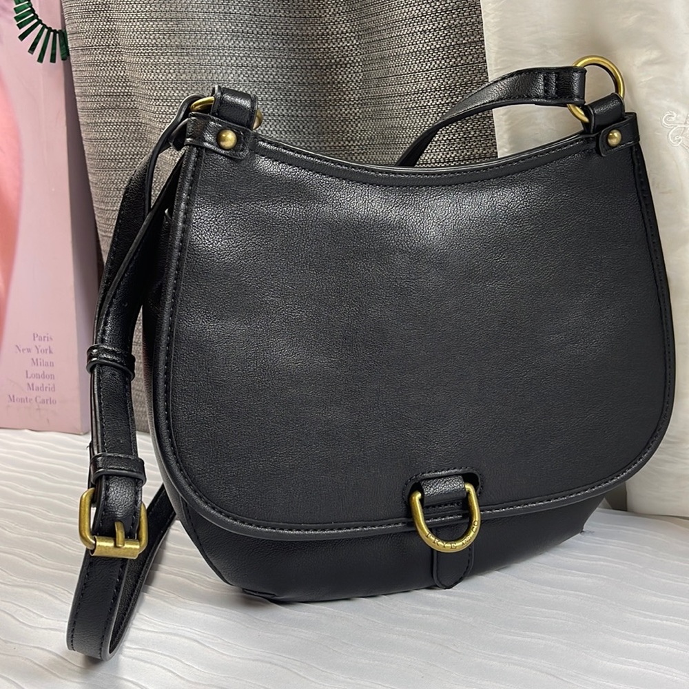 FRYE AND CO. Black Leather Crossbody Bag with Brass Hardware